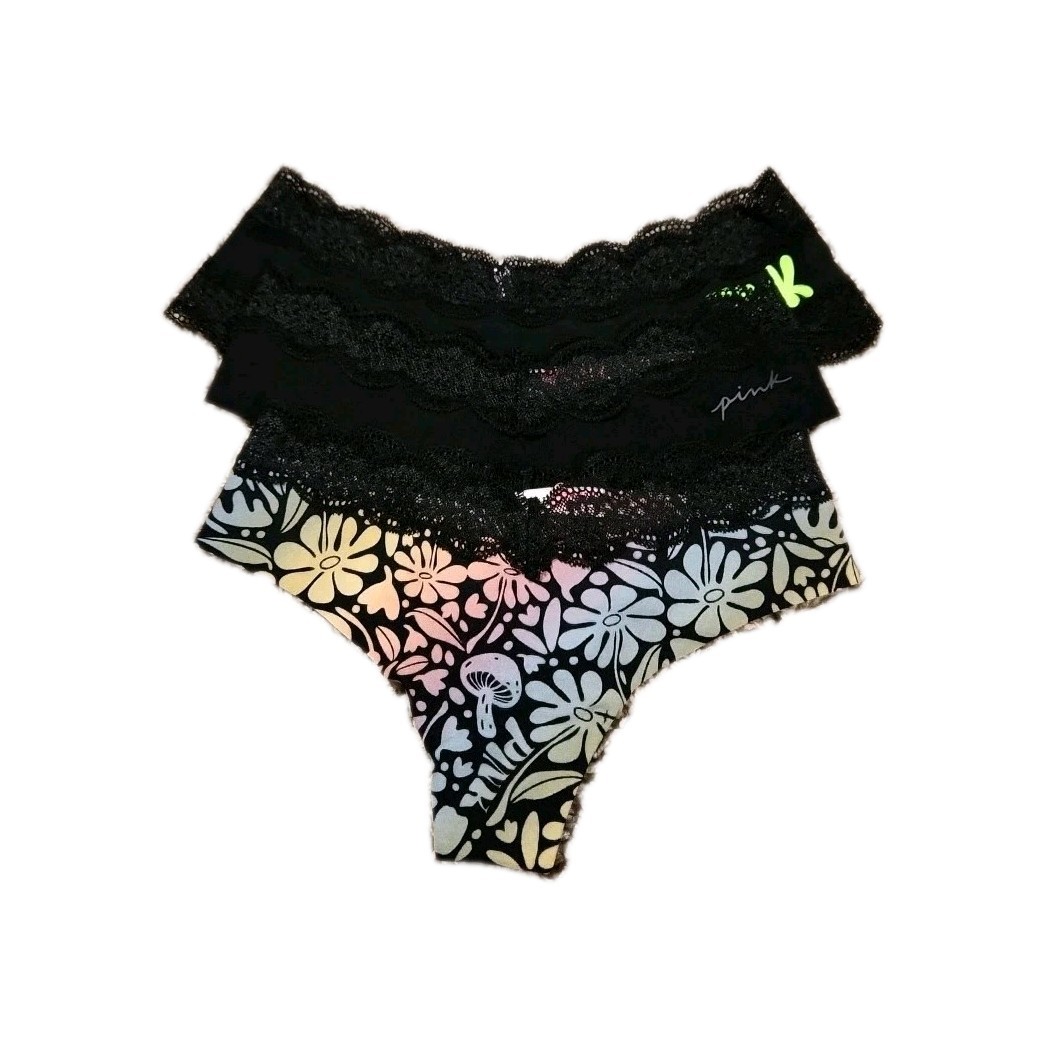 Set Of 3 Pink Victoria’s Secret Multicolor XS/XP/ECH 165/64A Thong Lace Panties