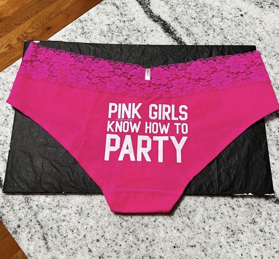 NWT L Victoria’s Secret PINK GIRLS KNOW HOW TO PARTY Hipster panties large y2k