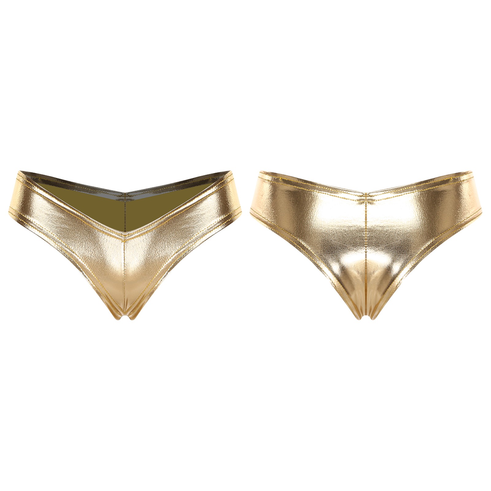 US Womens Metallic Bikini Briefs Shiny Booty Cheeky Thong Underwear Nightclub
