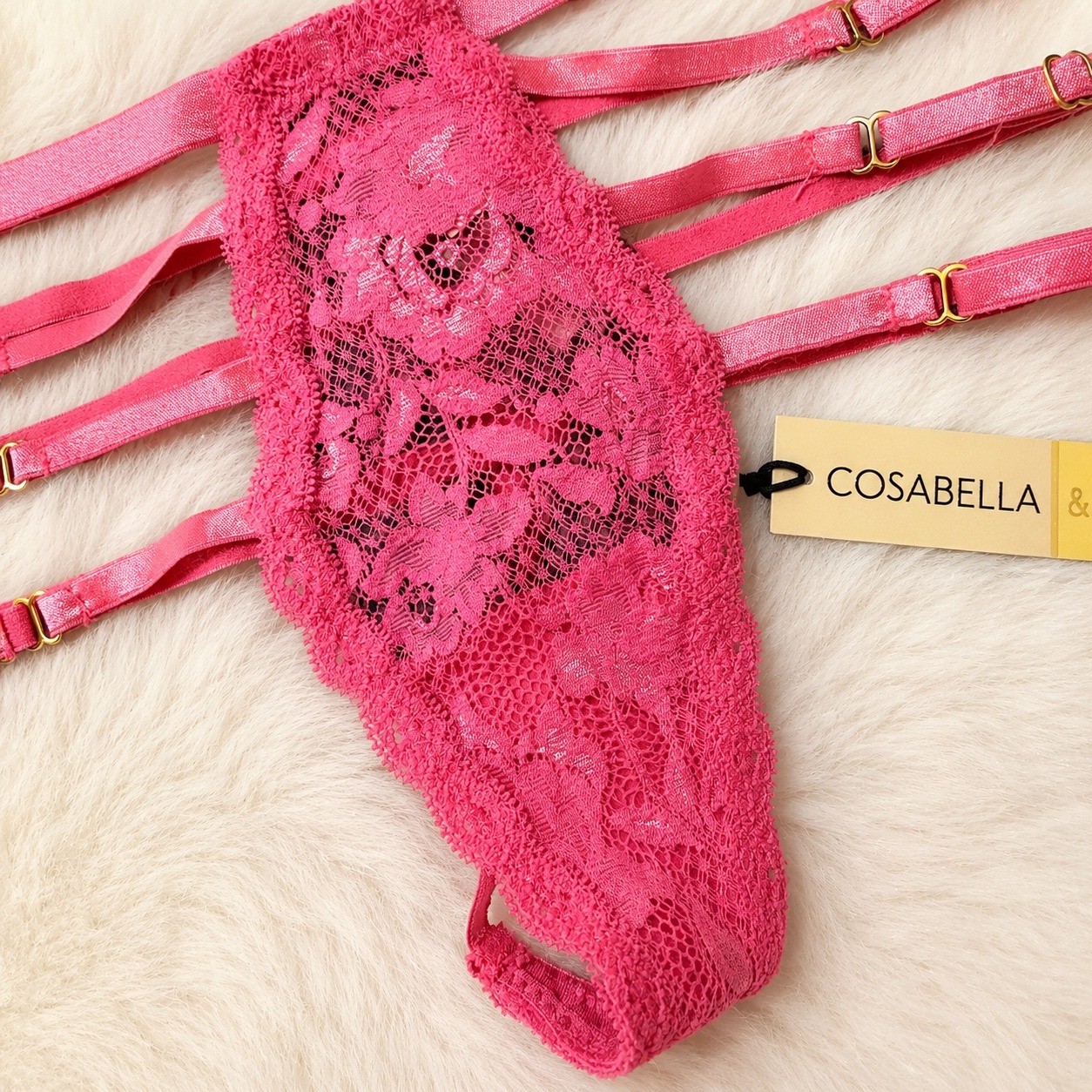 COSABELLA Never Say Never Strappy G-String Rani Pink Lace Thong / NWT – Size S/M