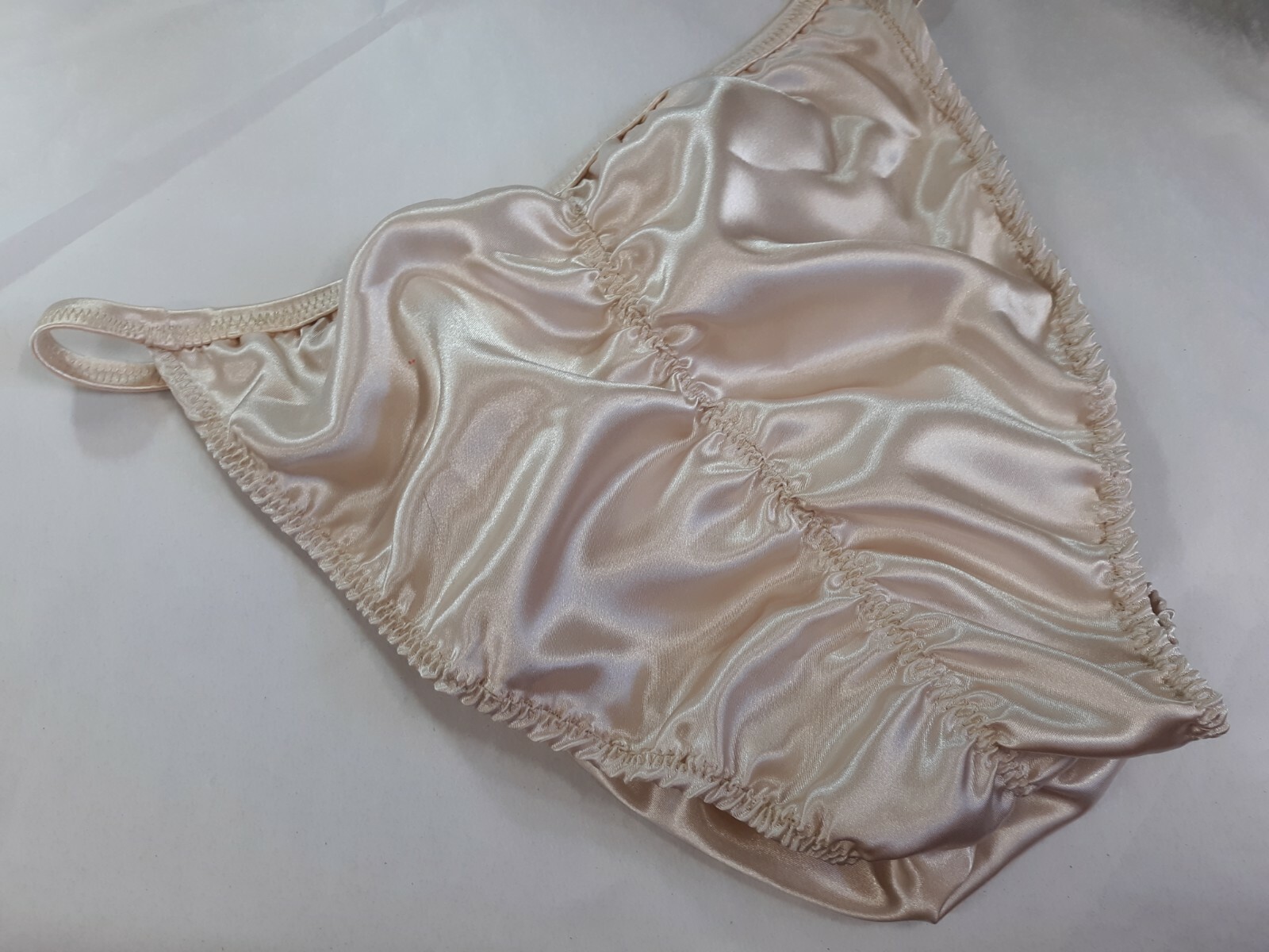 Mens Satin charmeuse Ruche Rio Back Brief Bikini or full s m l or xl USA beige