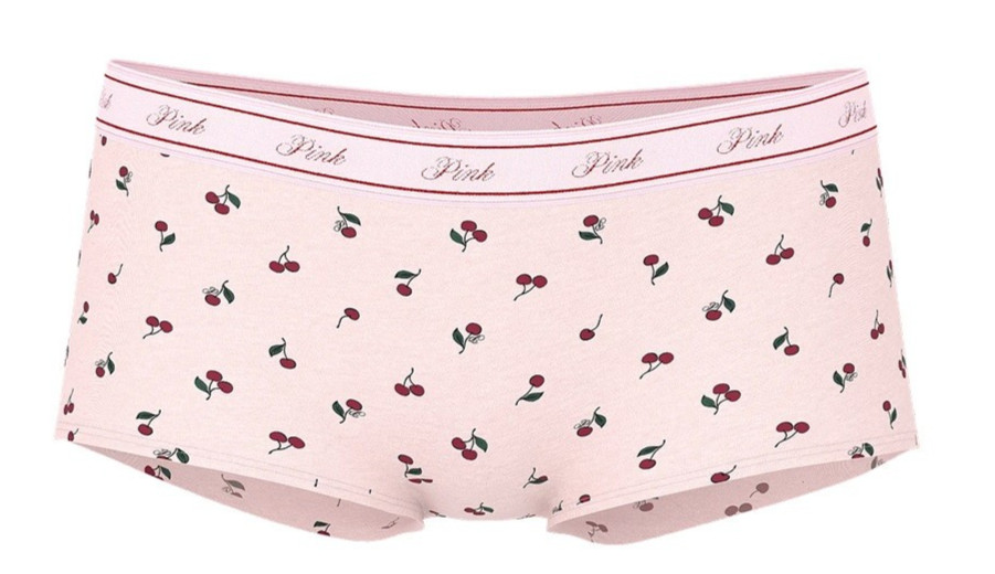 Victoria’s Secret Pink Logo Cotton Boyshort Panty Pink Cherry Print S M L XL XXL