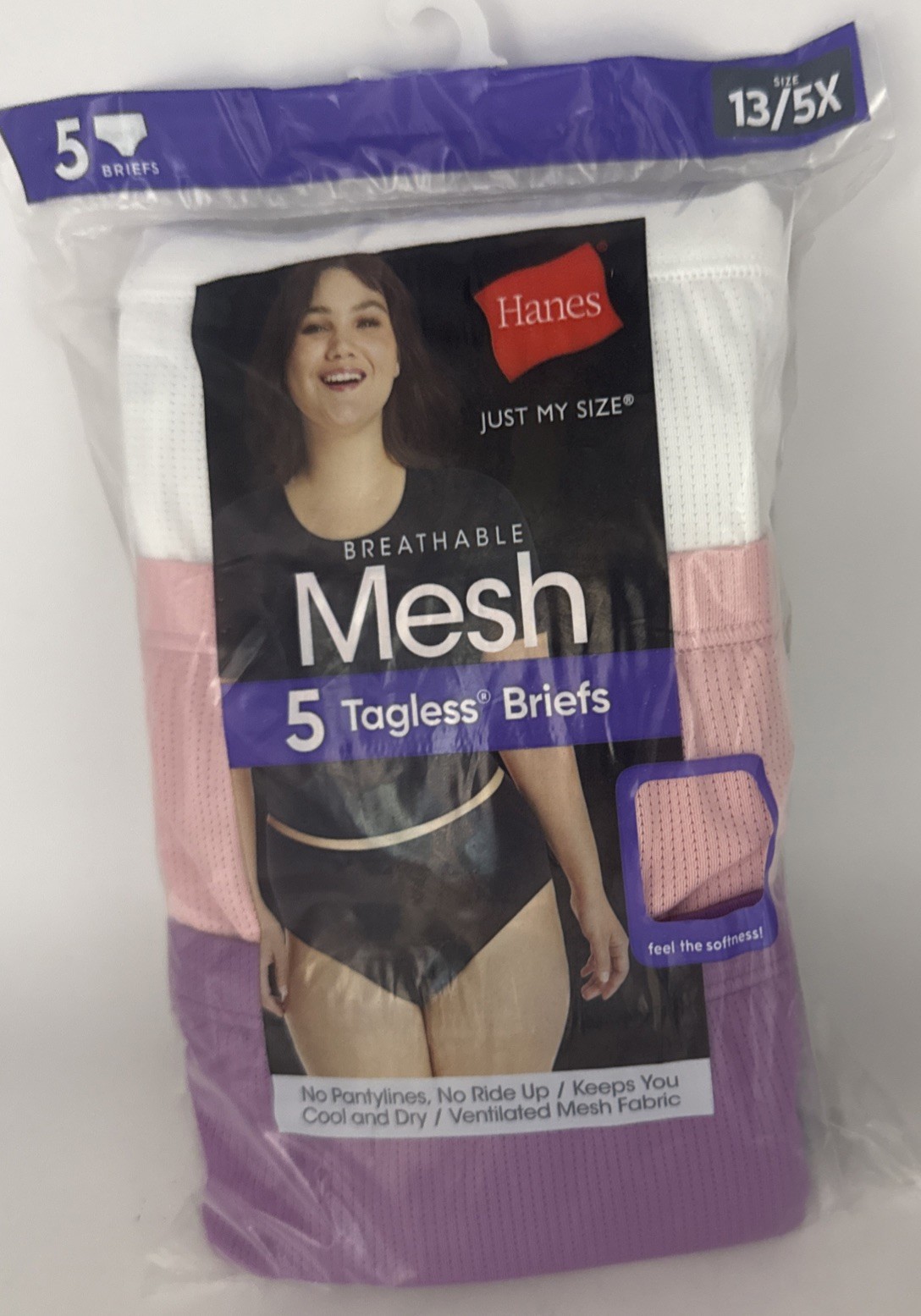 Hanes Women’s Breathable Mesh Tagless Briefs – 5 Pack – Size 5XL / 13 – New