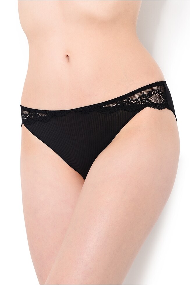 MAISON LEJABY Black Rib Soft Knit Lace Bikini Style Panties Underwear S = 4/6
