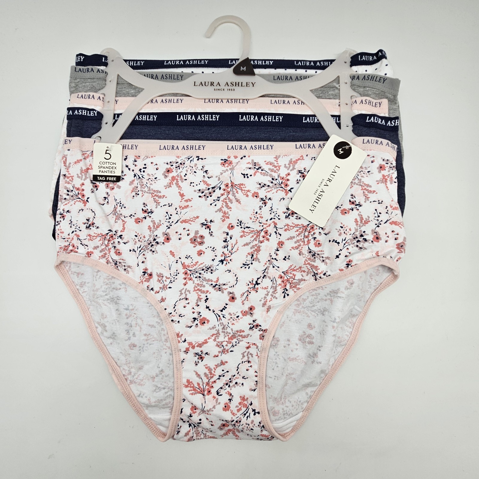 LAURA ASHLEY 5 Pk Women S M L XL Logo Cotton Panties Black White Gray Beige Pink