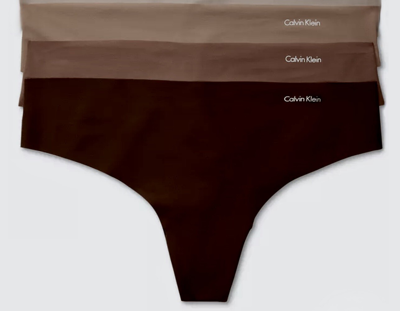 CALVIN KLEIN Invisibles Nude Caramel Dark Brown 3 pk Thong Panty Womens XS L XL