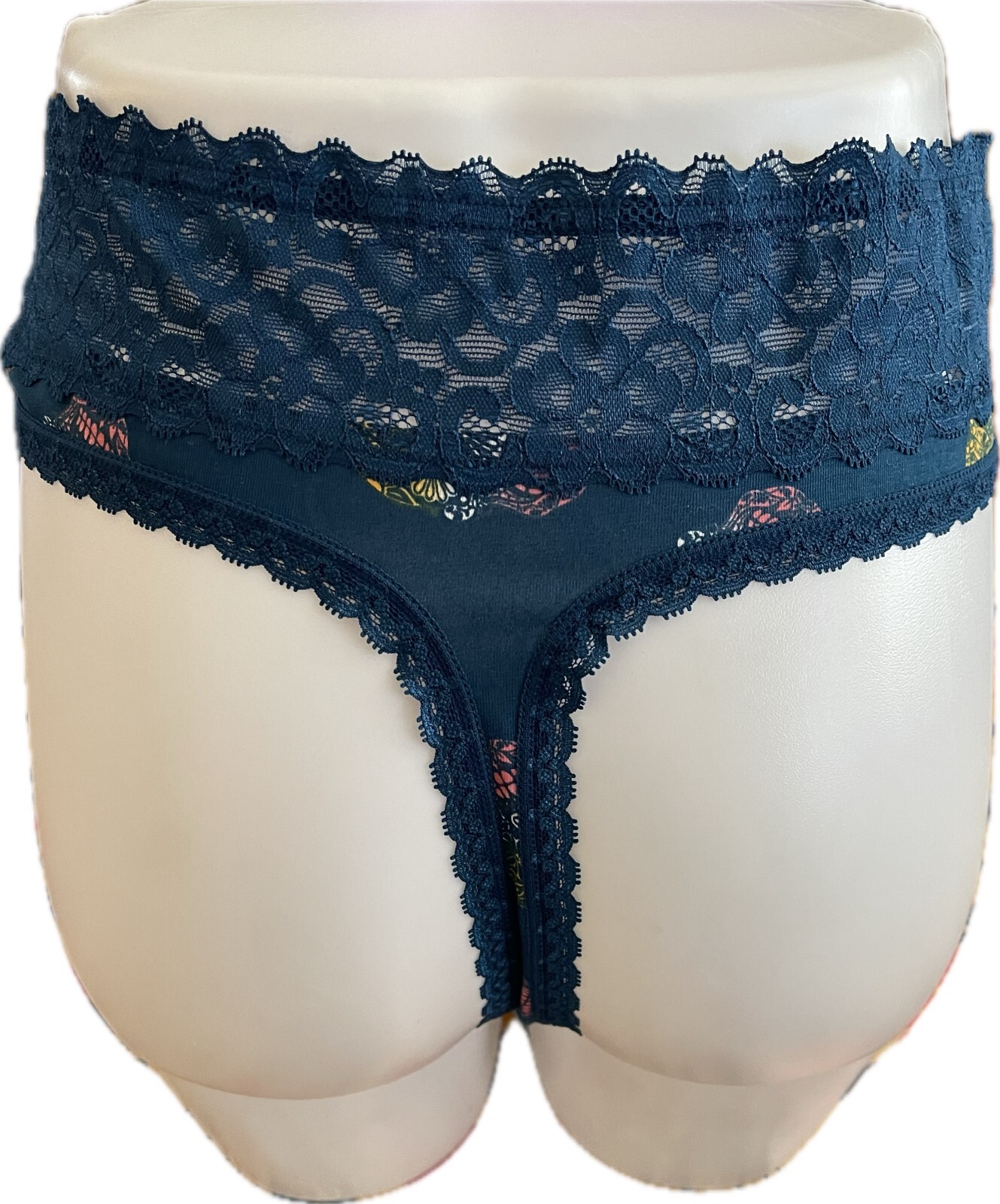 Torrid Plus 5 Teal Blue Calaveras Skull Print Wide Lace Waistband Thong Panties