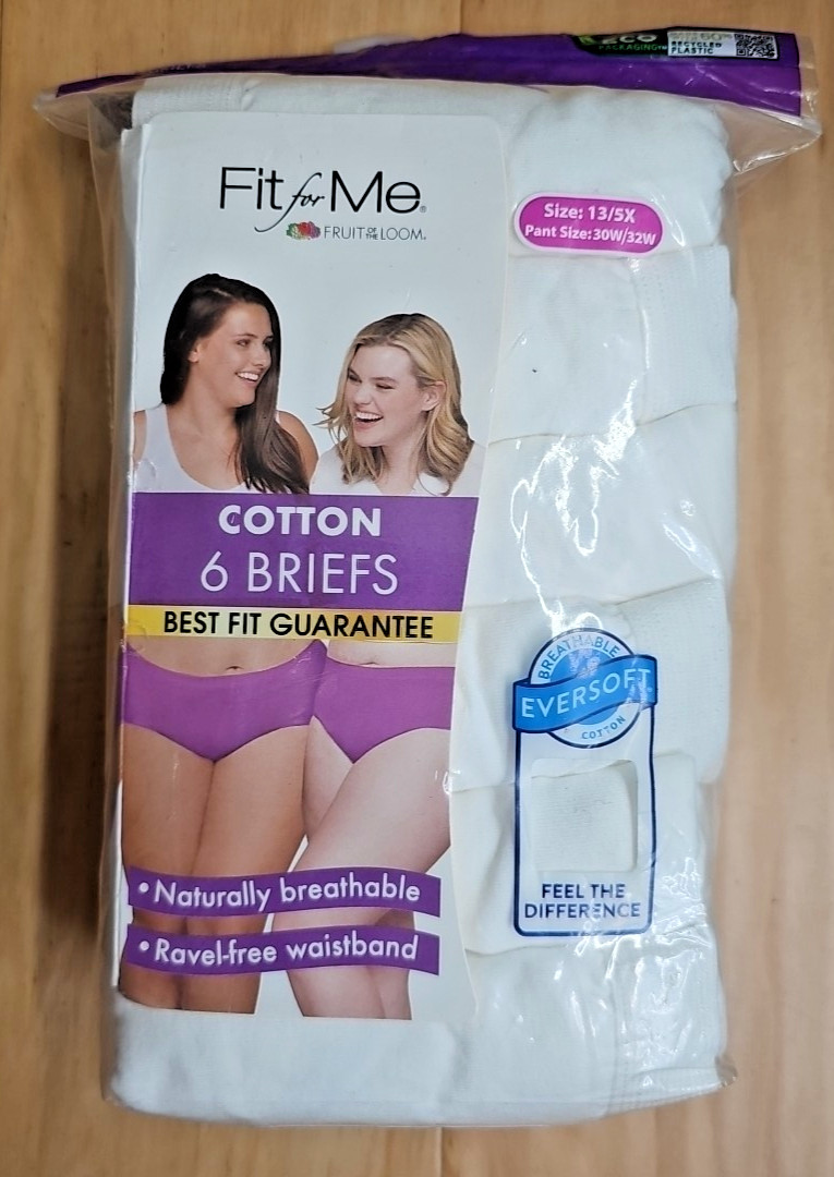 Fruit of the Loom Fit For Me Cotton Women’s Briefs Panties 6-Pack Size 13 / 5X