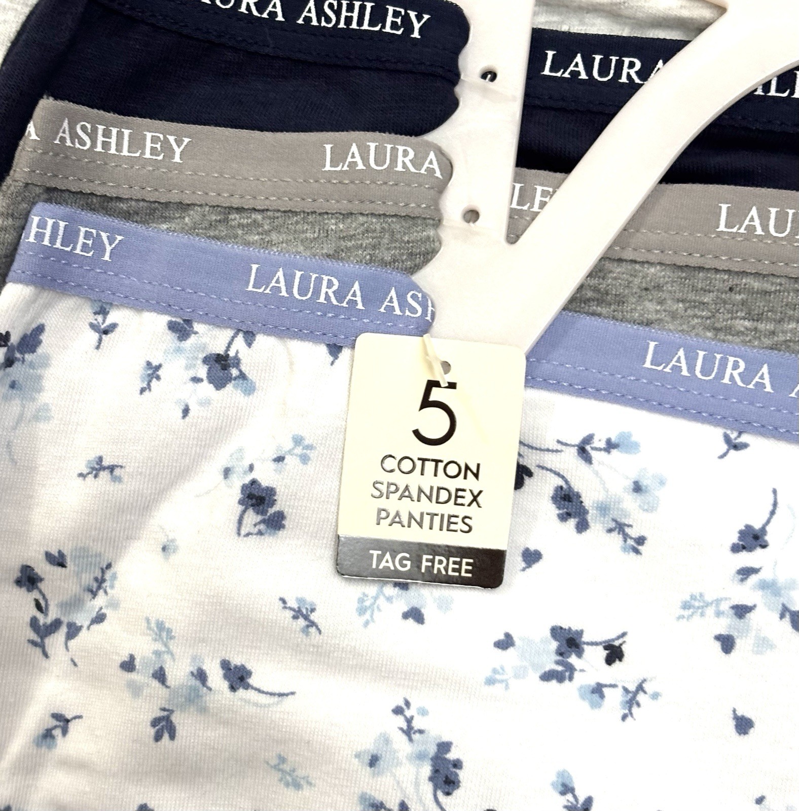 LAURA ASHLEY 5 PACK COTTON MID RISE PANTIES XL FLORAL SOLIDS TAG FREE SUPER SOFT