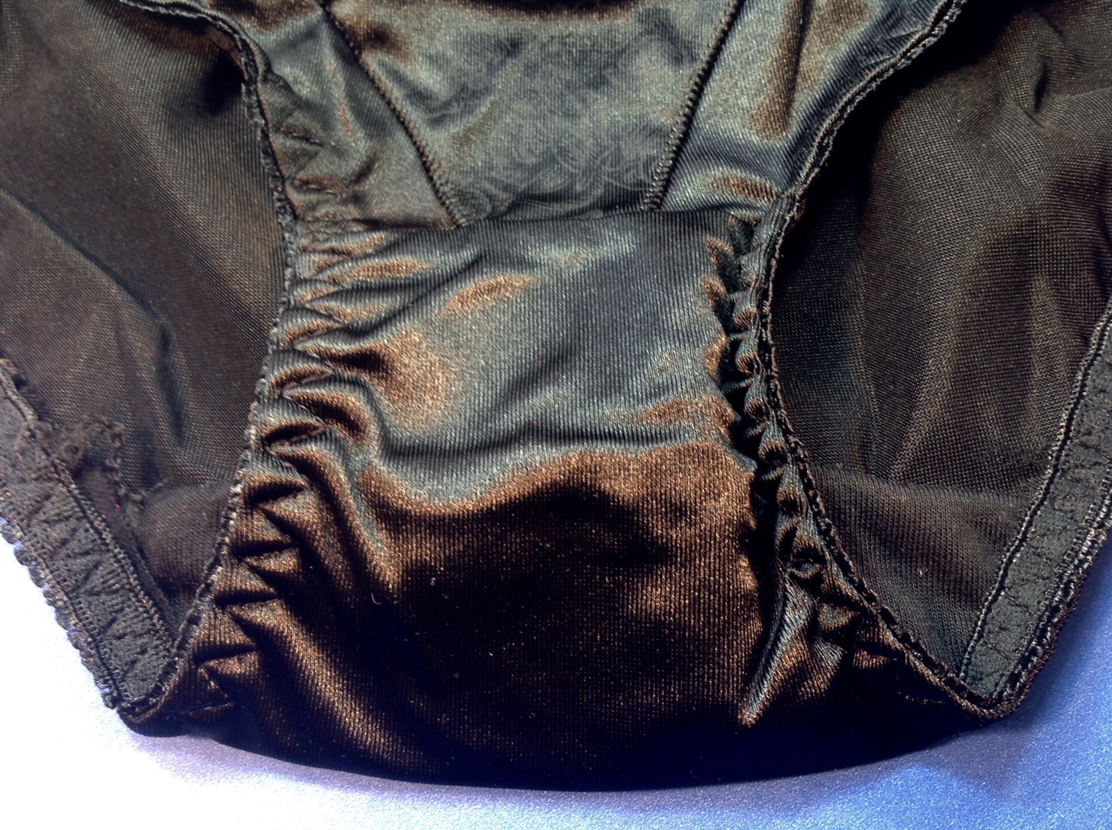 Women Panties,Briefs,Control Panties “Ann Diane” Size M. Black Satin W/2 Pockets