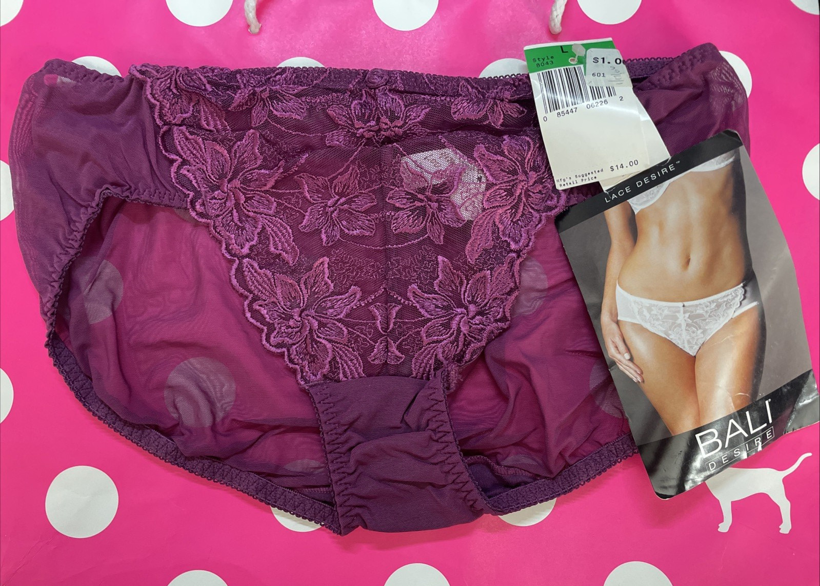 NEW BALI Lace Desire Beautiful Lace Bikini Panties Style 8043 Size L Vintage