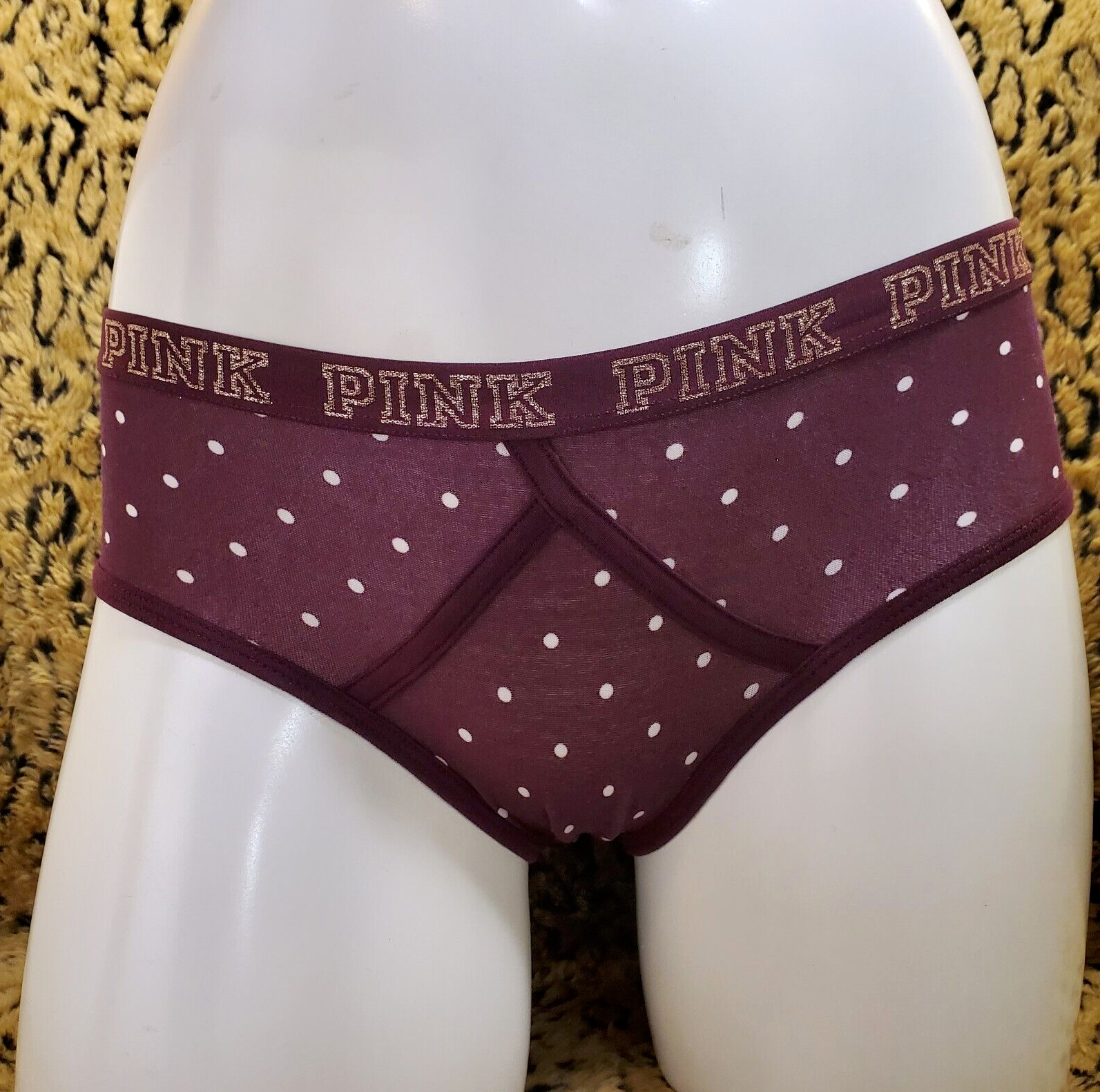 Victoria’s Secret Glitter Logo Dark Purple Dots Hipster Bikini Panty XS NWT Sexy