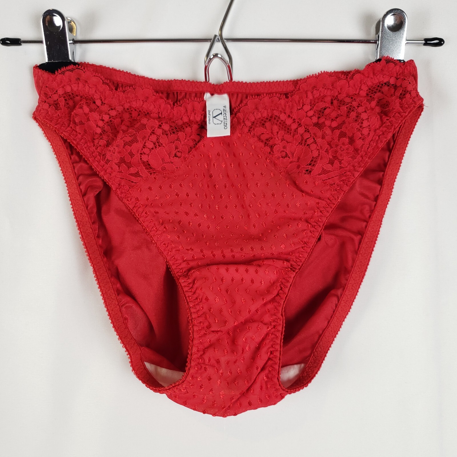 Valentino Intimo High Cut Panties Small Antron Nylon Lace Trim Liquid Satin Back