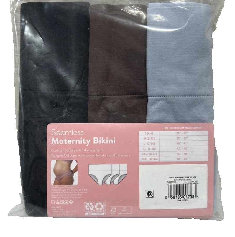 Destination Maternity Women’s M 8-10 Foldover Panty, 3-Pack /Black, Choc, Blue