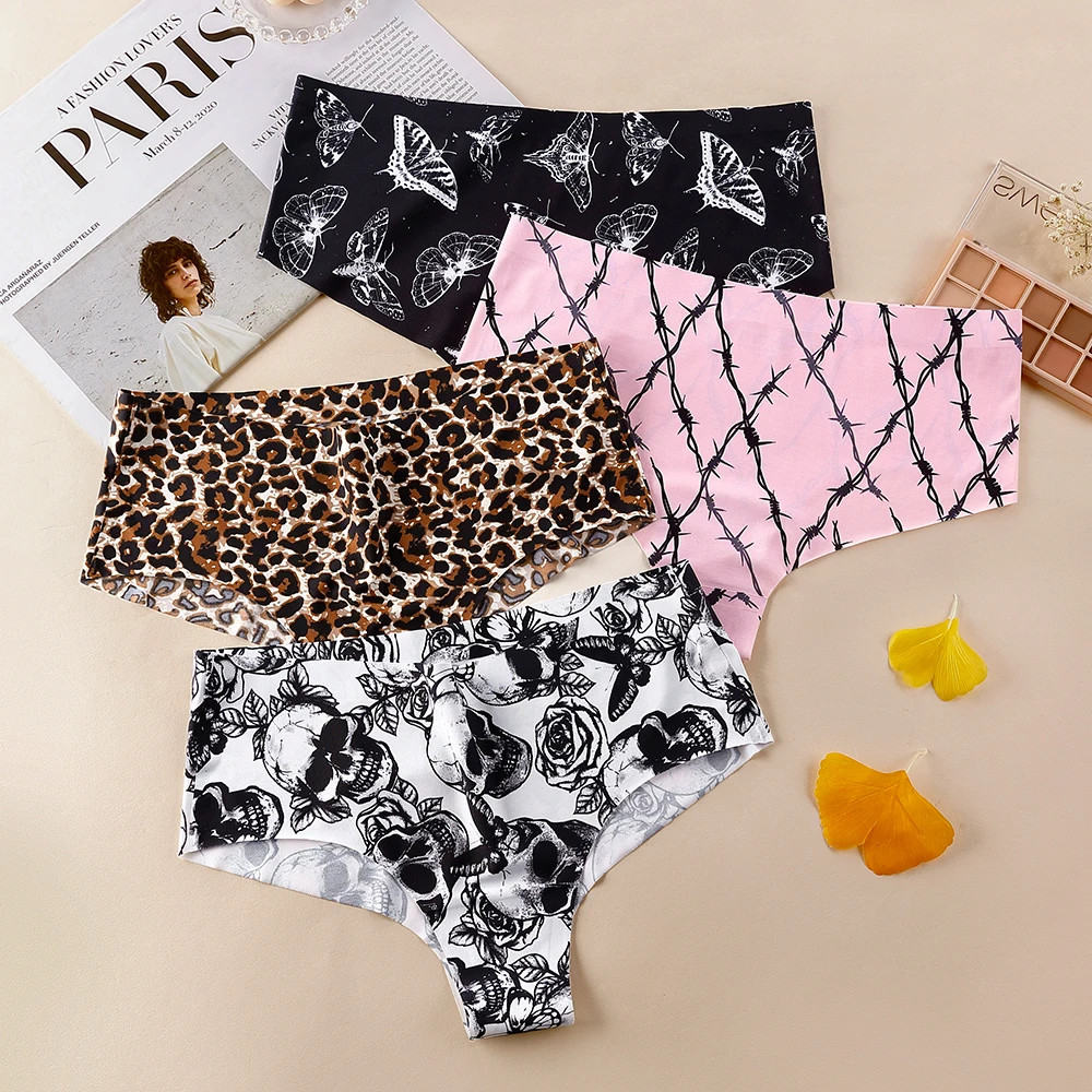 Women’s Seamless Print Briefs Panties Ice Silk Sports Female