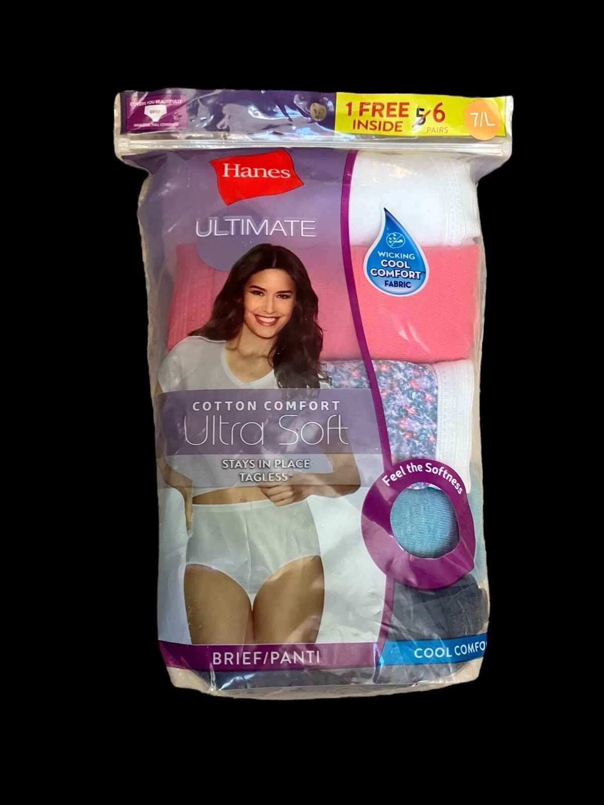 Hanes 40HUCS Ultimate Cotton Comfort Ultra soft No Ride Up Briefs 6 Panty Sz 7/L