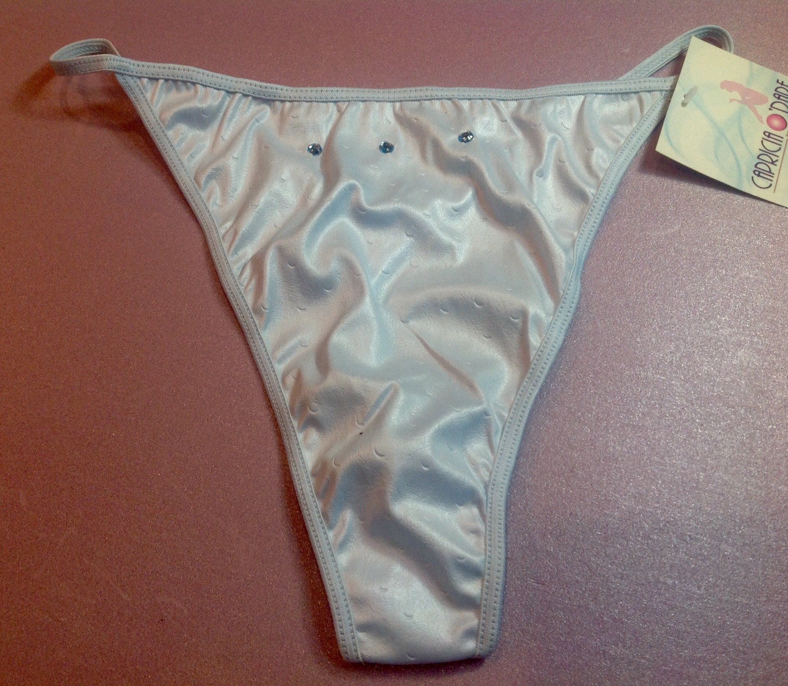Women Panties,Thongs”CAPRICIA O’DARE” Size 10 Blue Leather Look W/Decorations