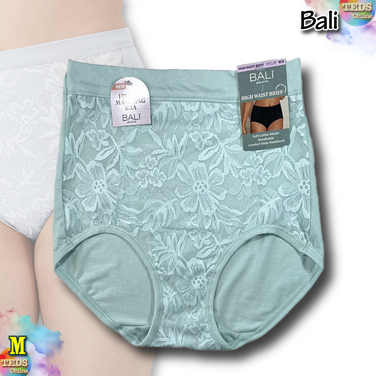 NWT Bali Women M/6 Breathe Lace High-Rise Brief Underwear DFCLBF Green