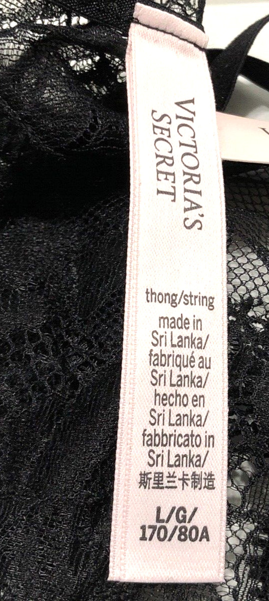 Victoria’s Secret NWT Very Sexy Large Black V String Thong Panty Rose Lace Metal