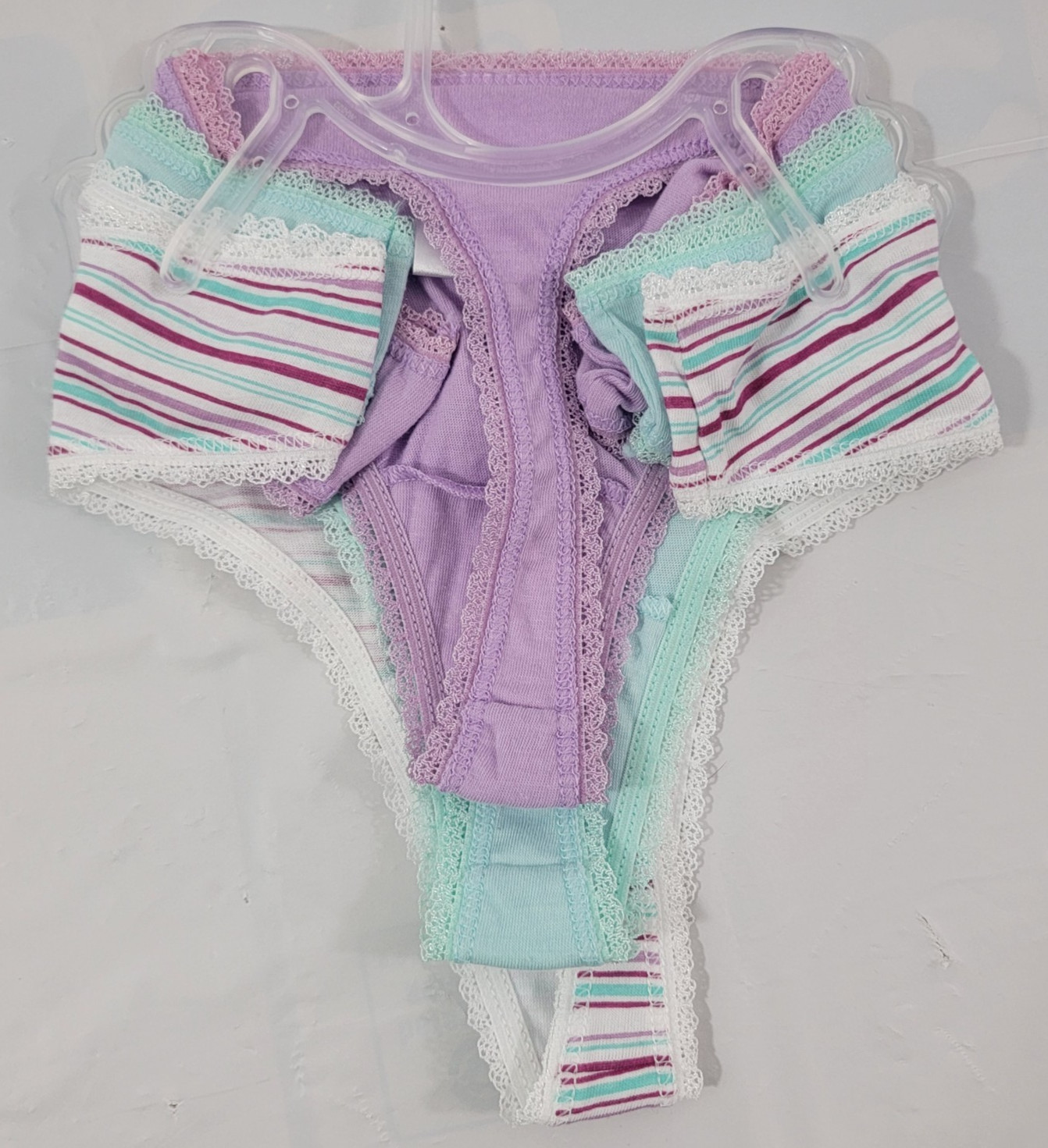 Secret Treasures Women’s 3 Pack Cotton Blend Lace Trim Thong Panties – Small