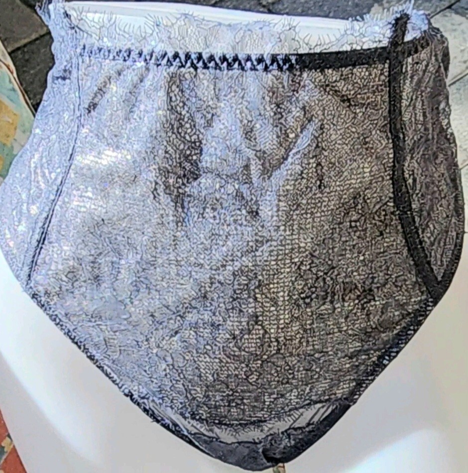 Victorias secret Rare Vintage L High Waist Silver Gray Shine Thong Panty Mesh