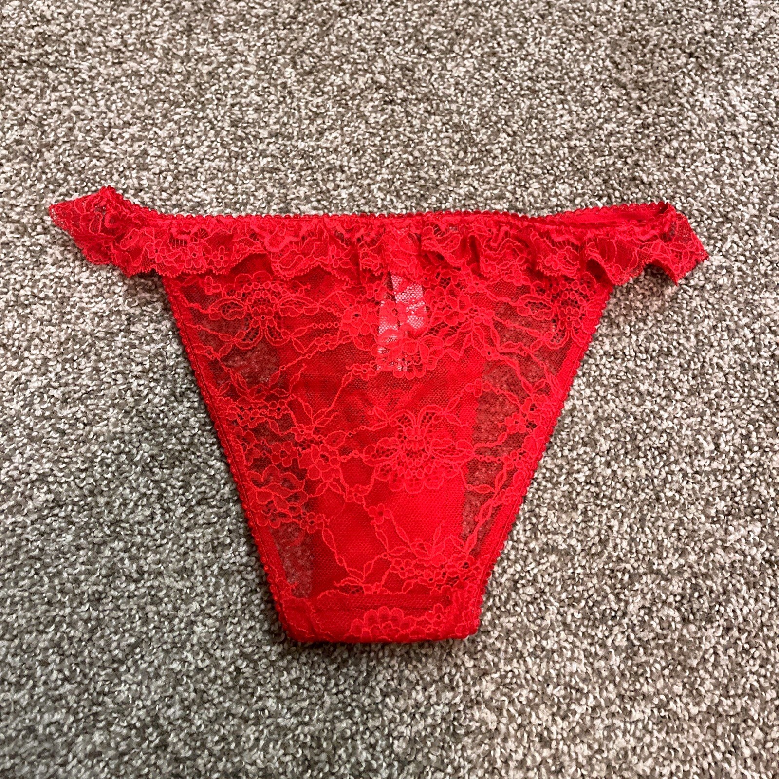 Victoria’s Secret NWT Small Red Lace Ruffle Bikini Panties Sexy Cheeky High Hip