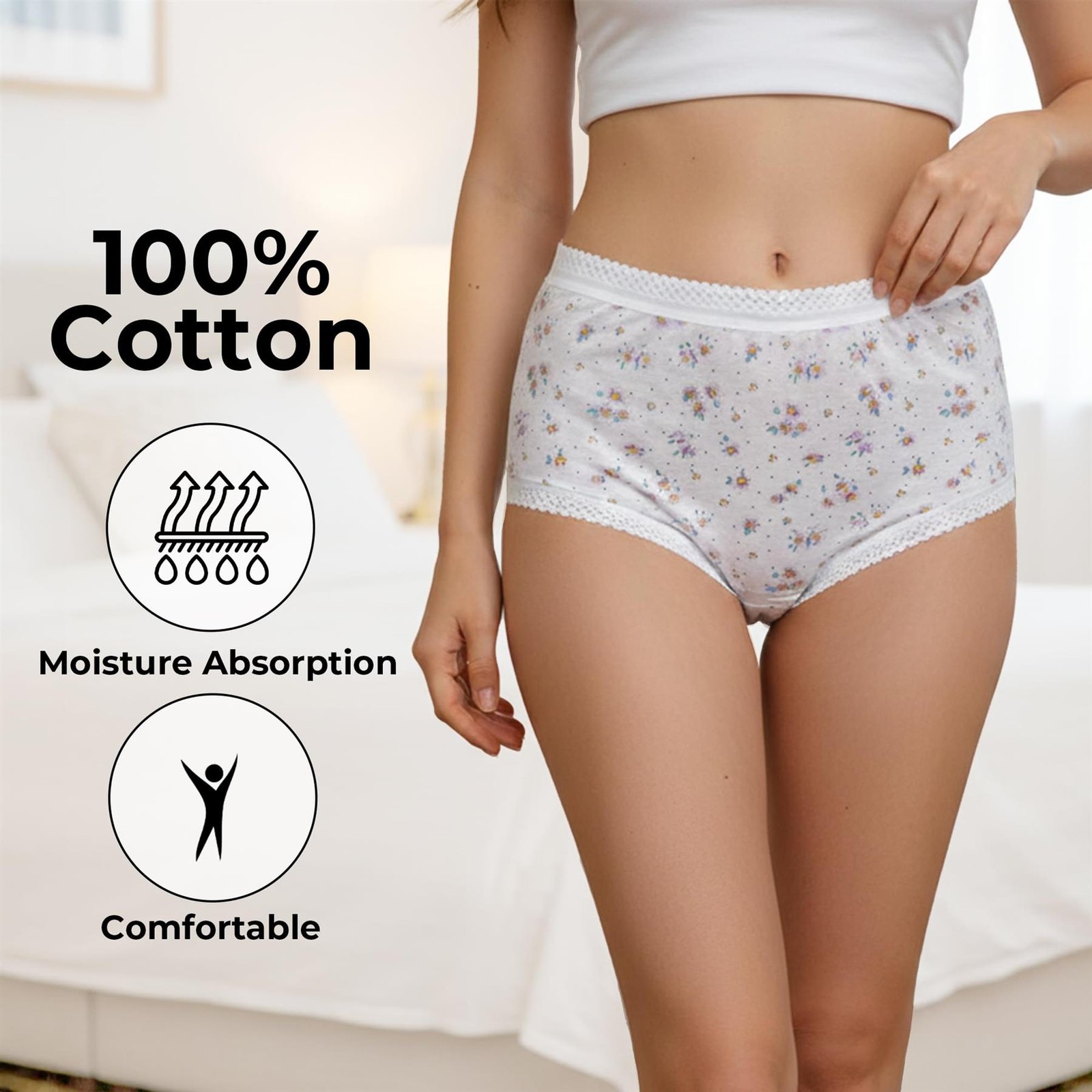 3 Pack Ladies Briefs Maxi, 100% Cotton Full Comfort Fit Underwear Size 10-24