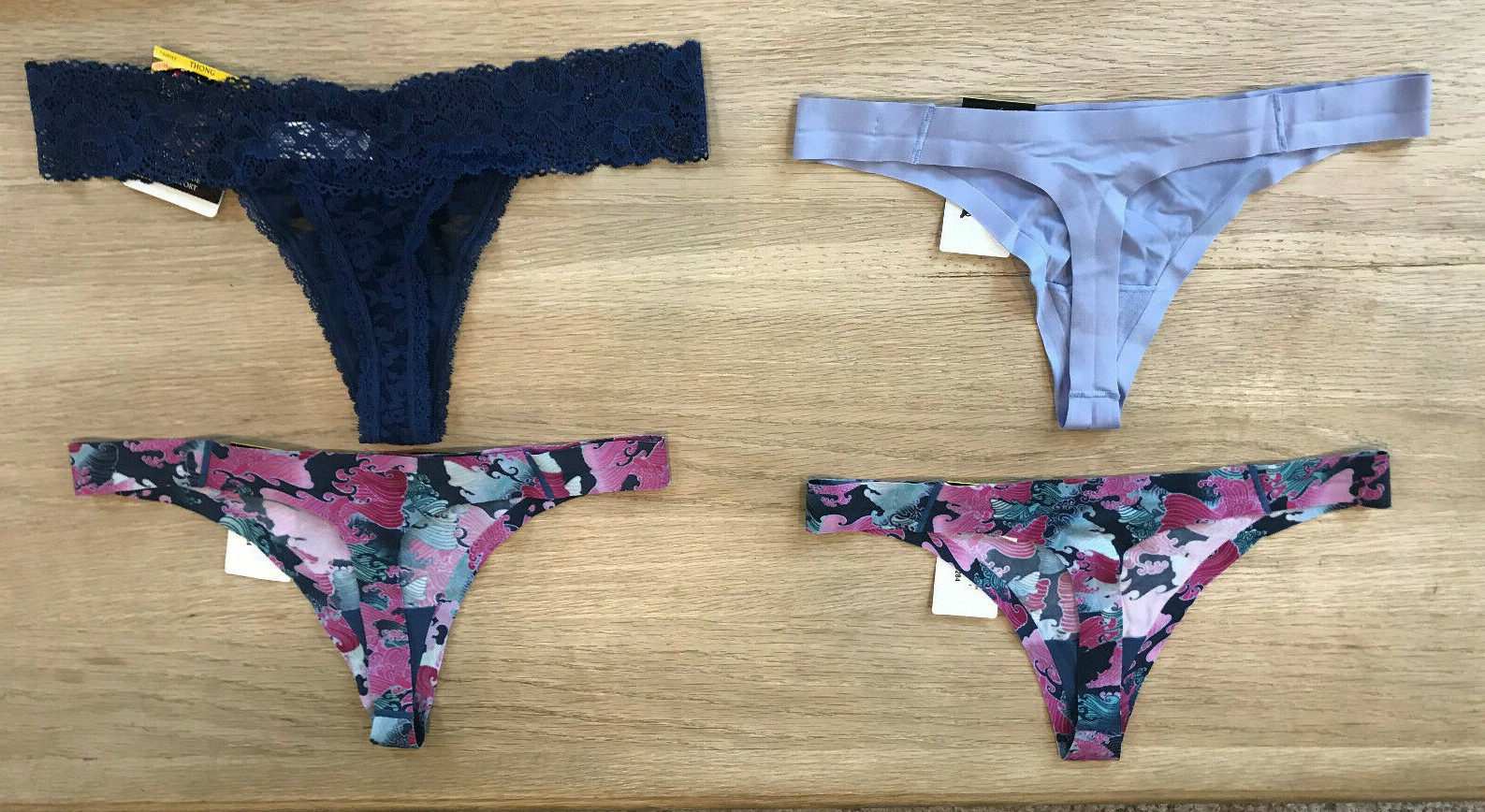 NEW 2 pair Maidenform Thong Panties M/6 Medium 6 Blue lace solid lavender multi