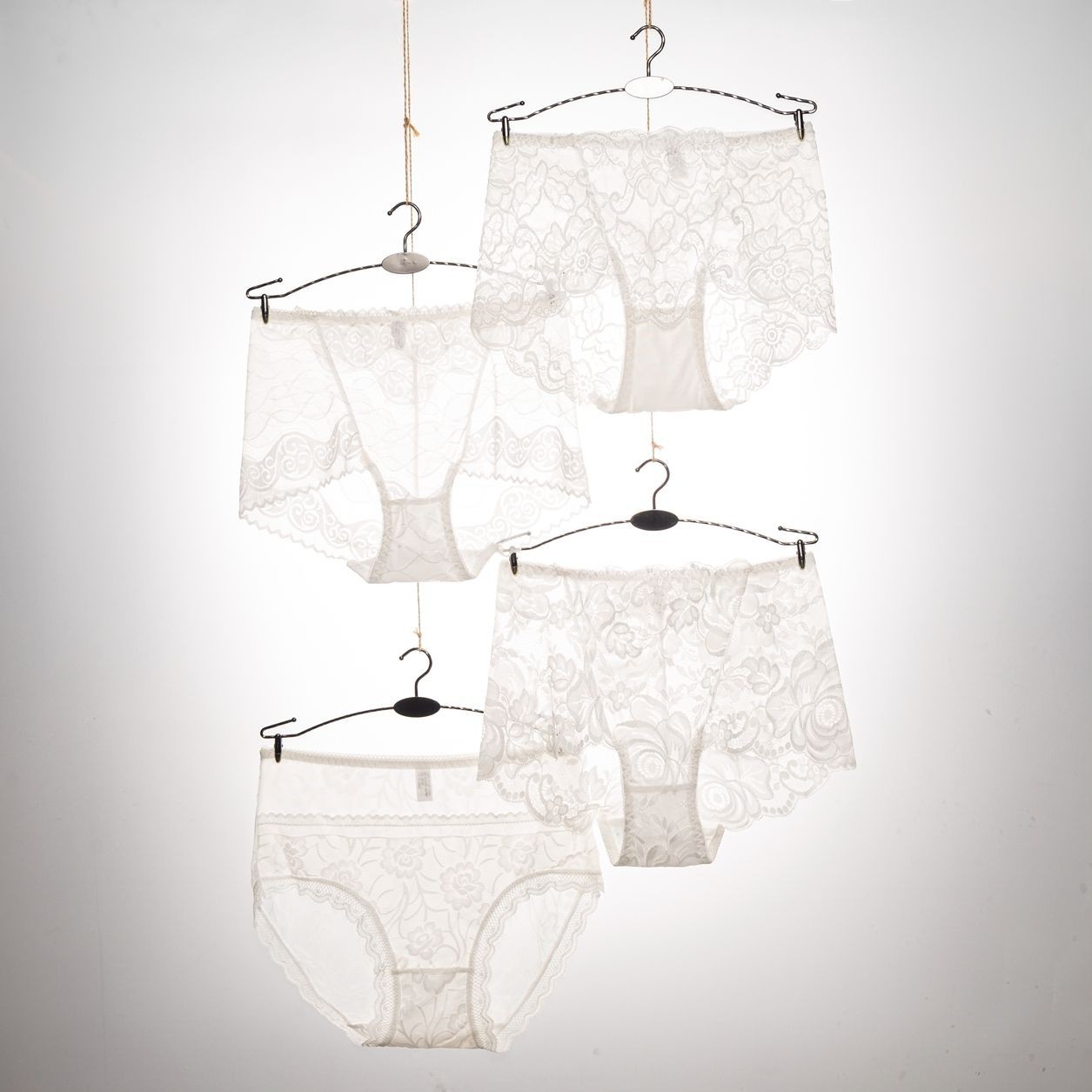 4 Pack High Waist Lace Sheer Floral Panties Sexy Breathable Plus Size Underwear