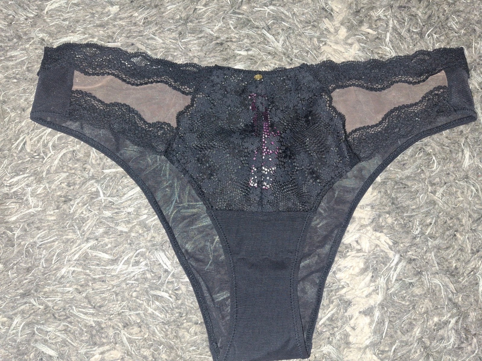 Adore Me/VS Floral Lace/mesh cheeky Panty NEW Large Black