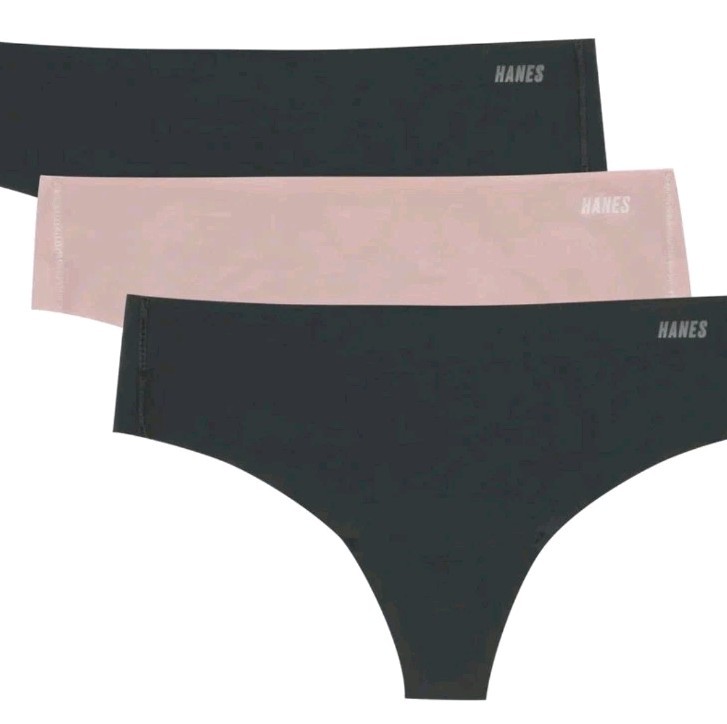 Hanes Women’s 9 2XL Moves No Show THONG Underwear 3 PAIR Black Beige Pink #10726