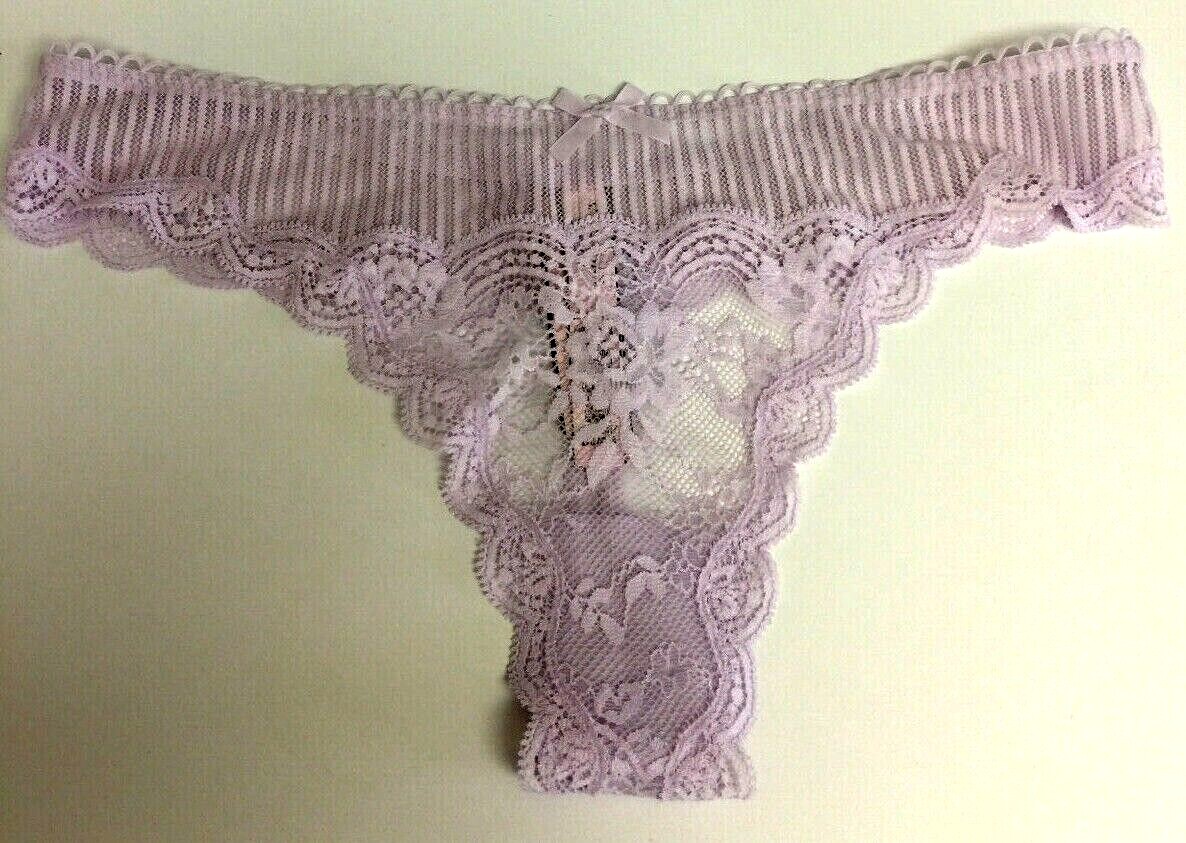 Victoria’s Secret Purple Floral Lace Thong Panties Size S Dream Angels Stripes