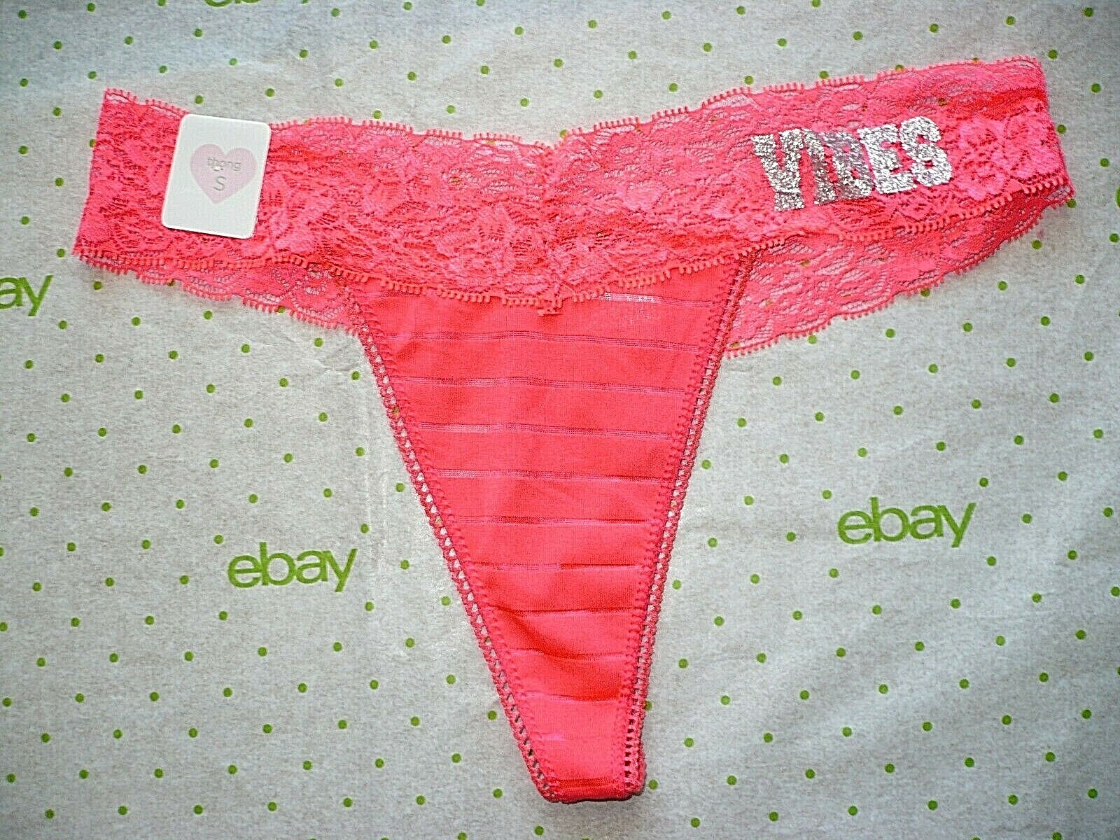 Rue 21 Women’s Thong Panties SMALL Neon Bright Coral Lace Waist VIBES