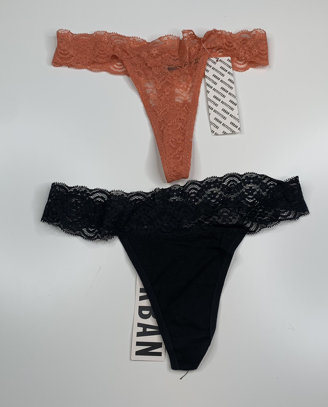 Urban Outfitters NWT black Orange lace thong cotton panties size small SF12