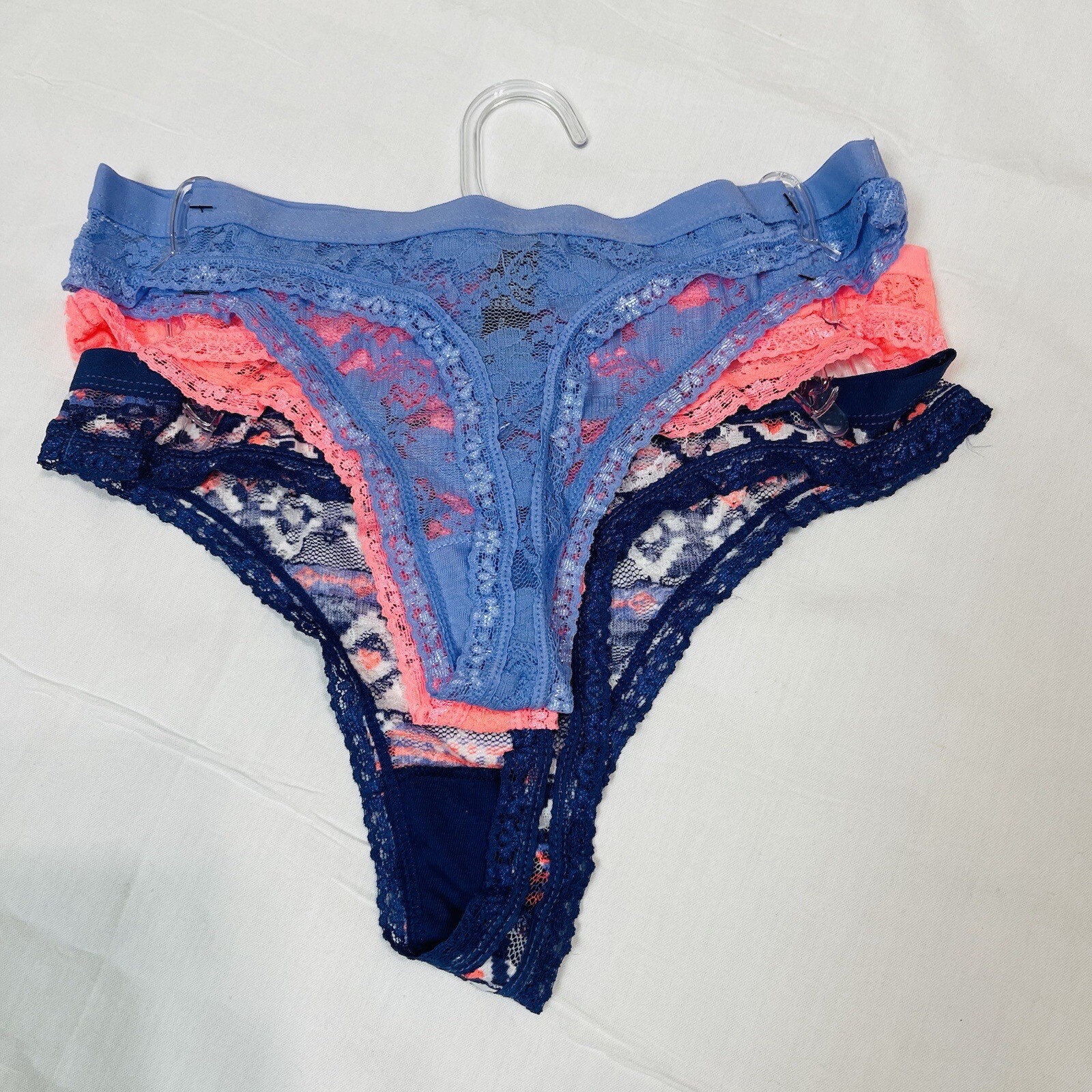 3 Pair XOXO Women Sexy THONGS Lace Panties Multicolor Floral MEDIUM