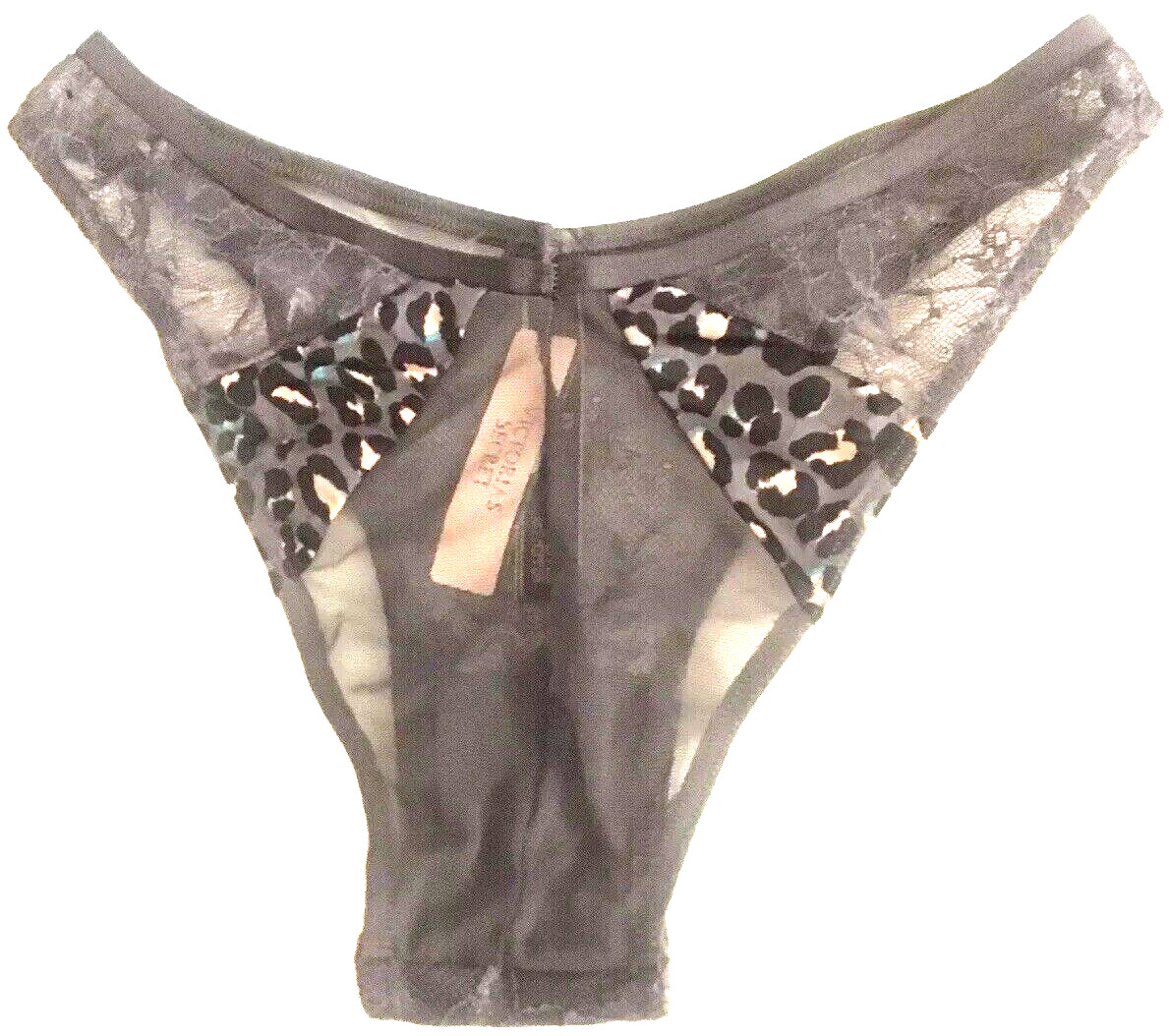 Victorias Secret Grey Leopard Animal Print Brazilian Panties Size XS Split Mesh