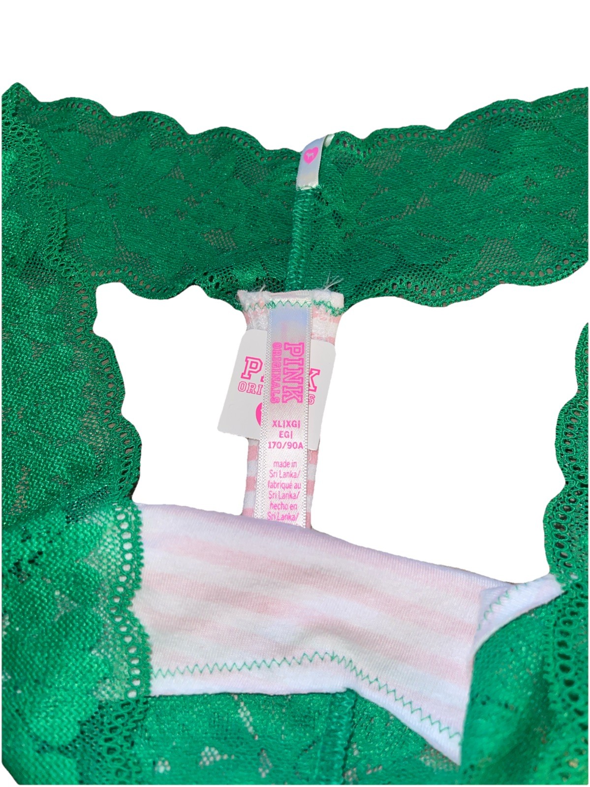 PINK by Victoria’s Secret NEW Lace Logo Multicolor Striped Thong String X-Large
