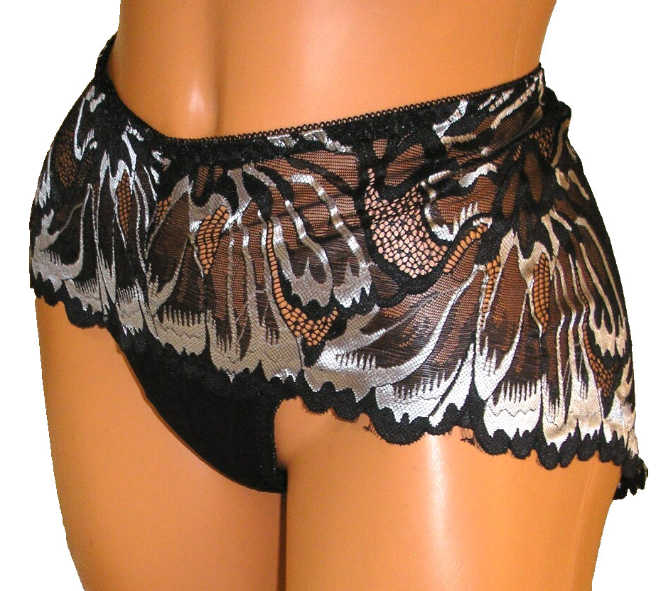 Black White – Lace & Mesh High Cut Brief Panties Lingerie, XL Adult Gift