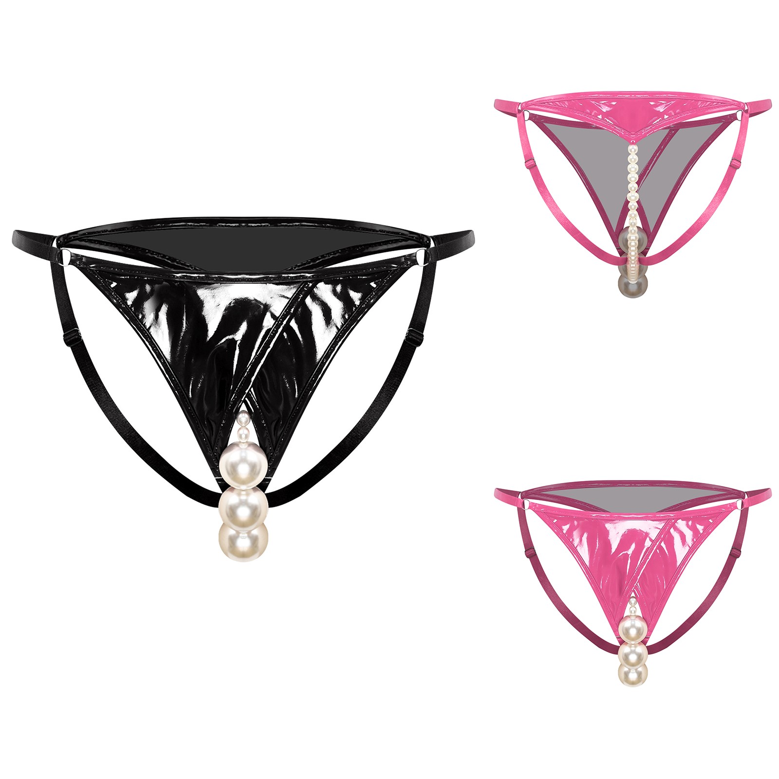 Women Solid Liquid Pearl Panties Hollowing Out Crotch Low Waist Beaded Briefs