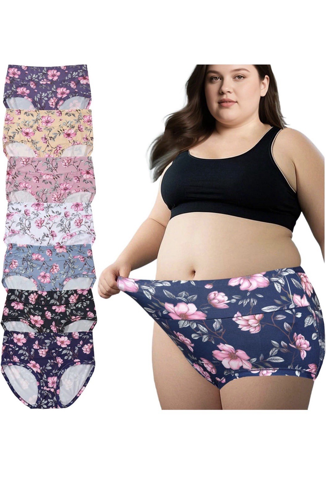 Feihtl Womens Underwear Plus Size High Waist Briefs Tummy 4xLarge 7 Pack