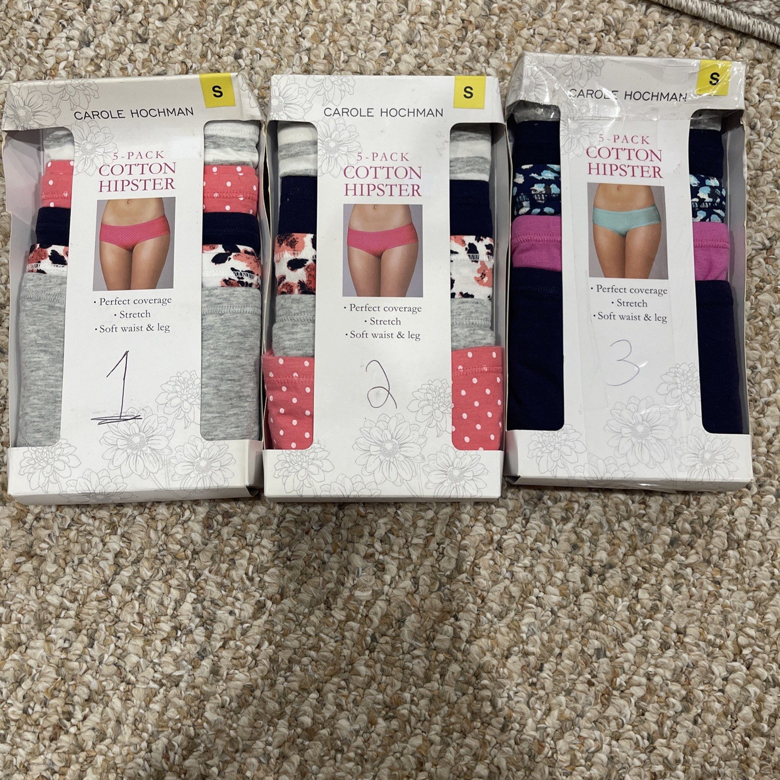 Carole Hochman Womens Size Small 5 Pack Cotton Hipster Stretch Soft Waist New