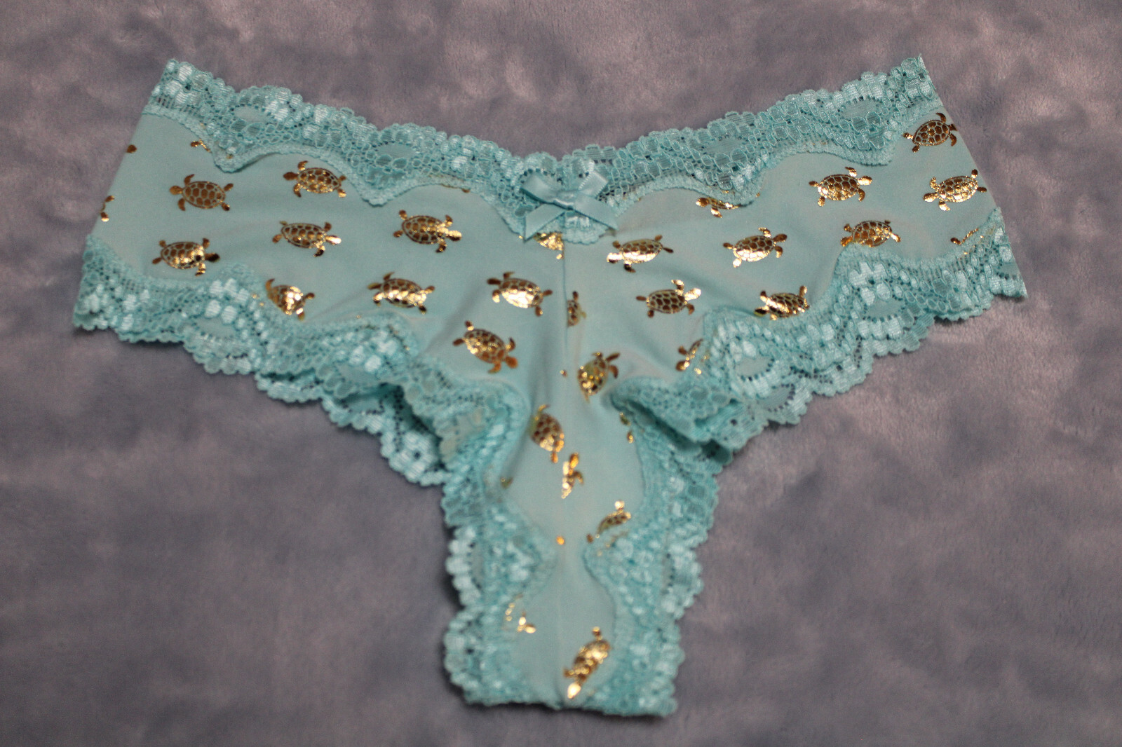 Victoria’s Secret Very Sexy Cheeky RARE Turquoise with Gold Turtles Size X Small