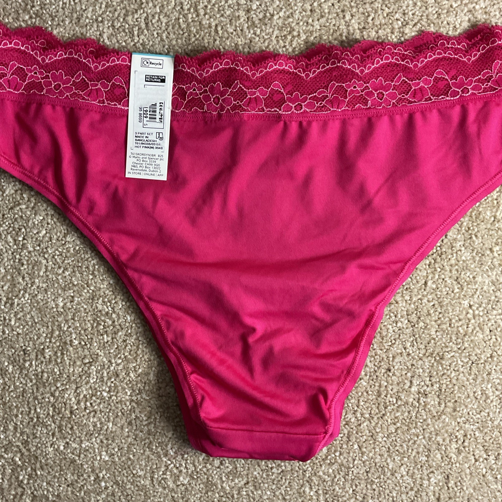 M&S 3 PACK Size Medium 12-14 Ladies Brazilian Knickers Hot Pink M Brazilians