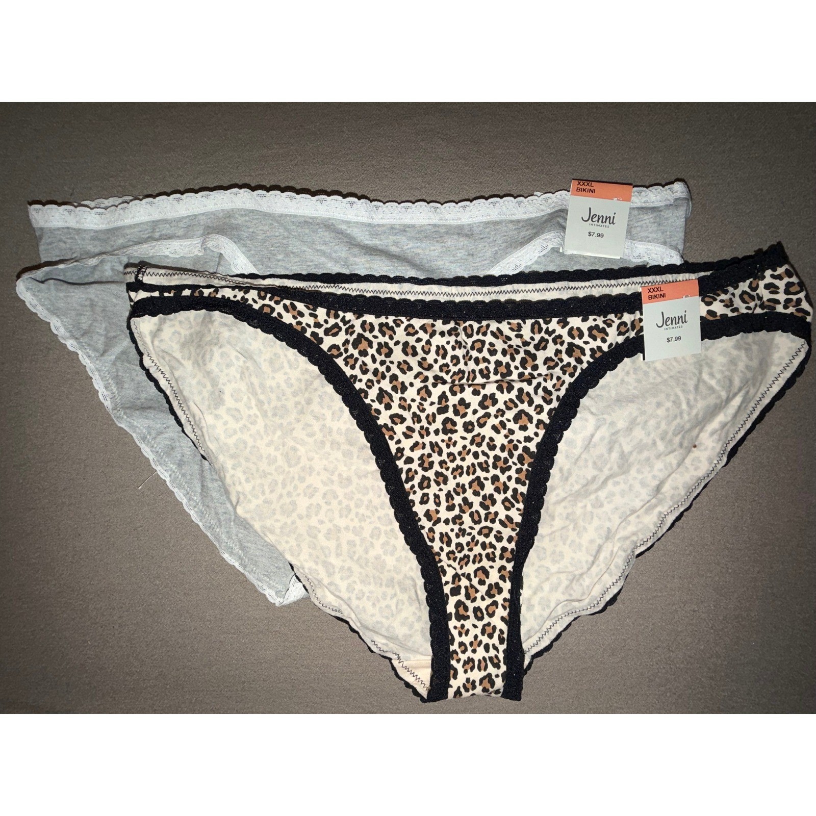 Jenni Intimates Women’s 2 Pack Bikini Panties Wild Leo Nude Sleep Grey Size XXXL
