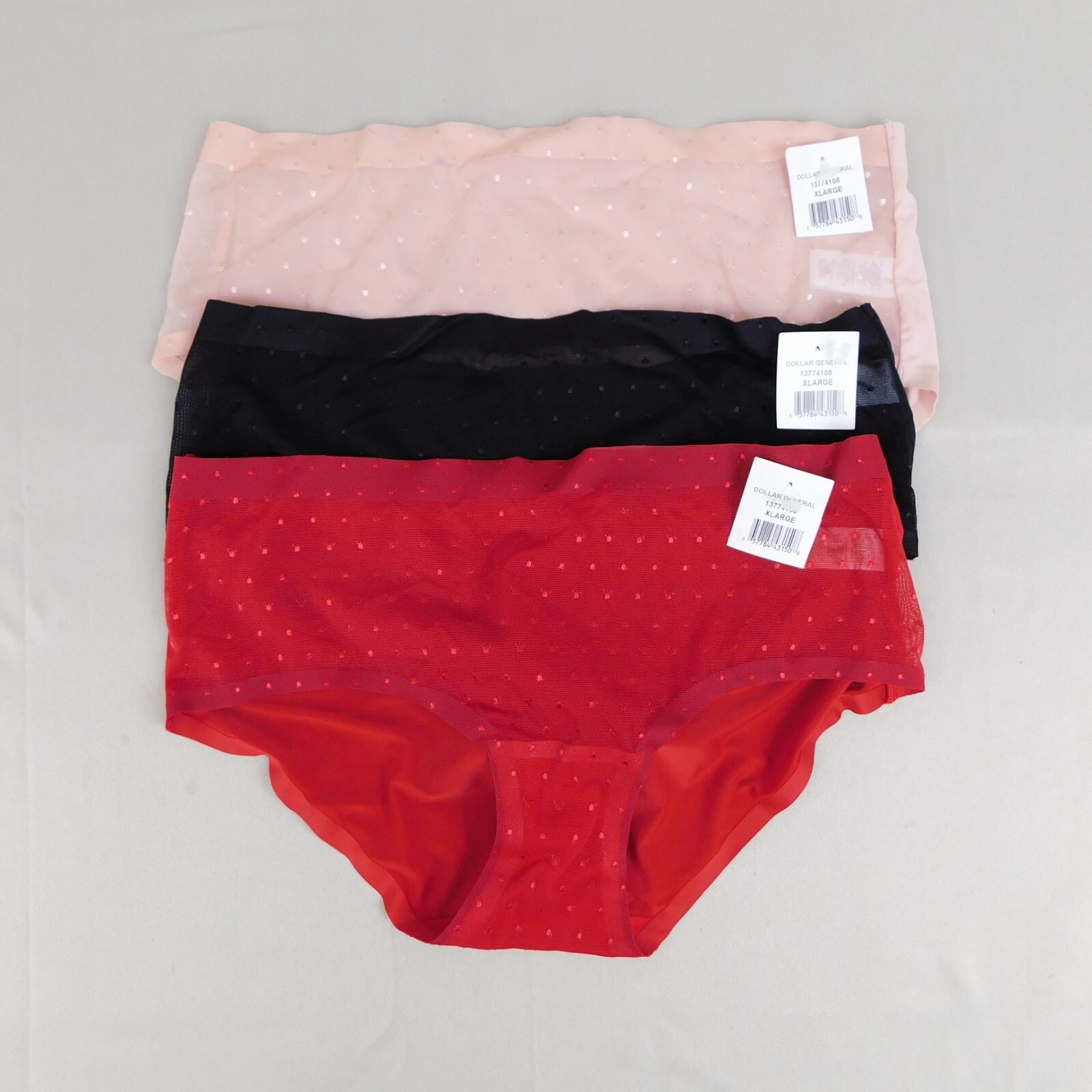 3pc Lot Kathy Ireland Mesh Polka Dot Stretch Nylon Hipster Panties 8, XL