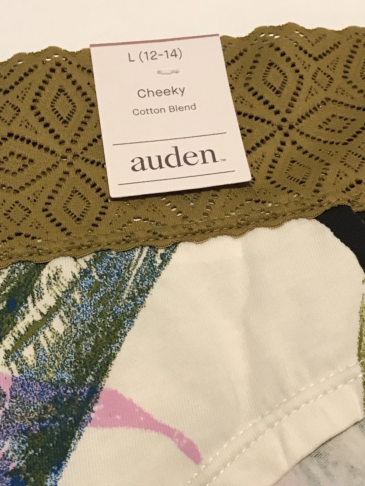 5 AUDEN Cotton Blend Cheeky Bikini Panties LARGE 12-14 Lace, Abstract Leaf