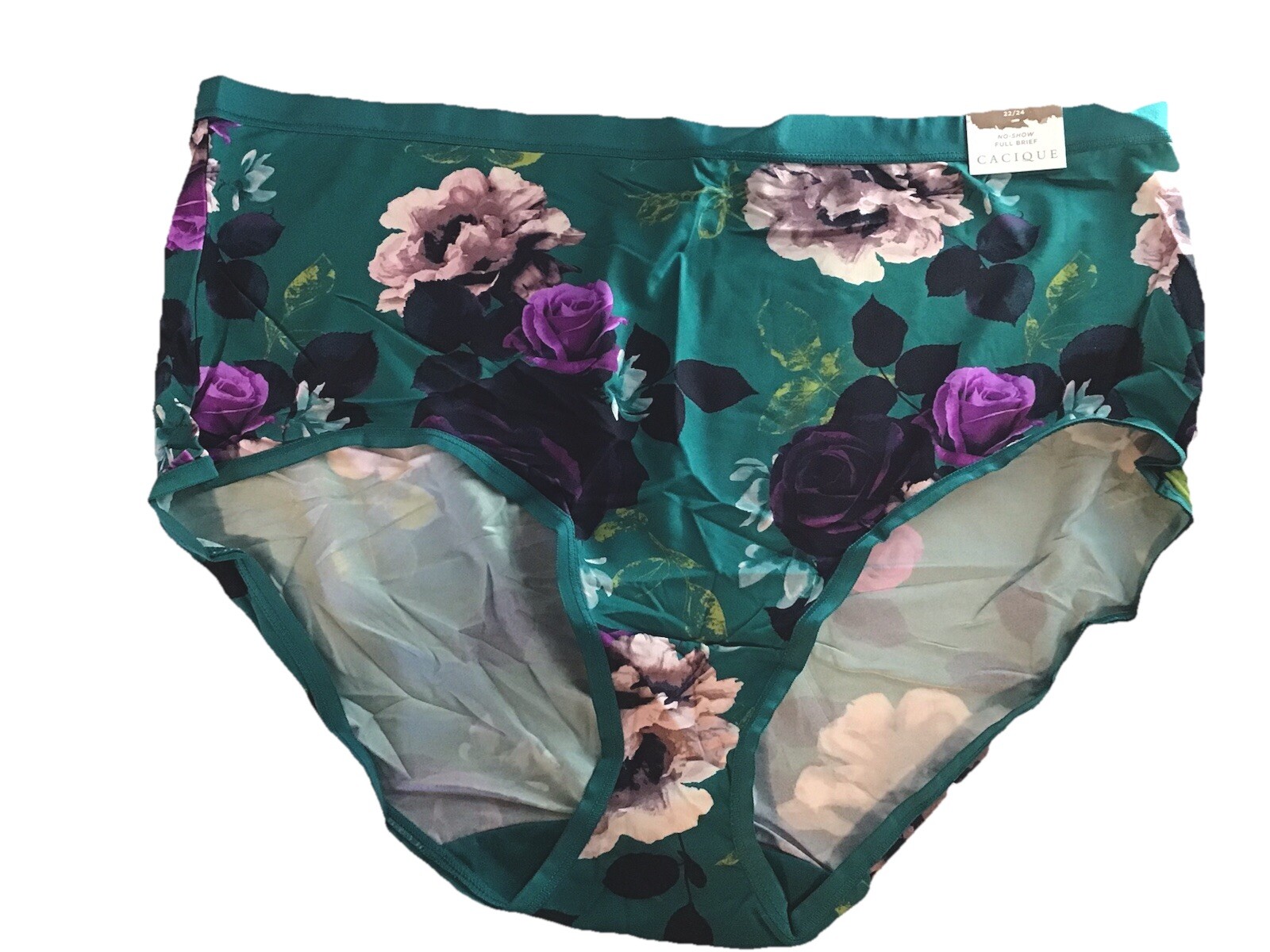 NWT CACIQUE NO SHOW FULL BRIEF SIZE 22/24 DARK GREEN FLORAL
