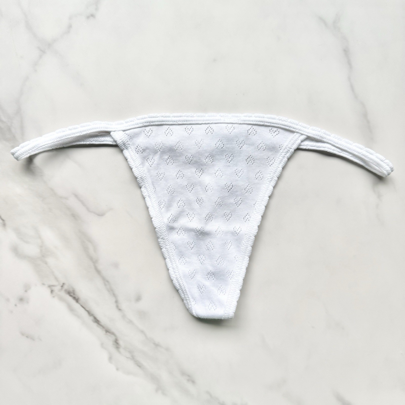 PINK Victoria’s Secret Cotton Heart Pointelle V-String Panty Optic White M/L/XL