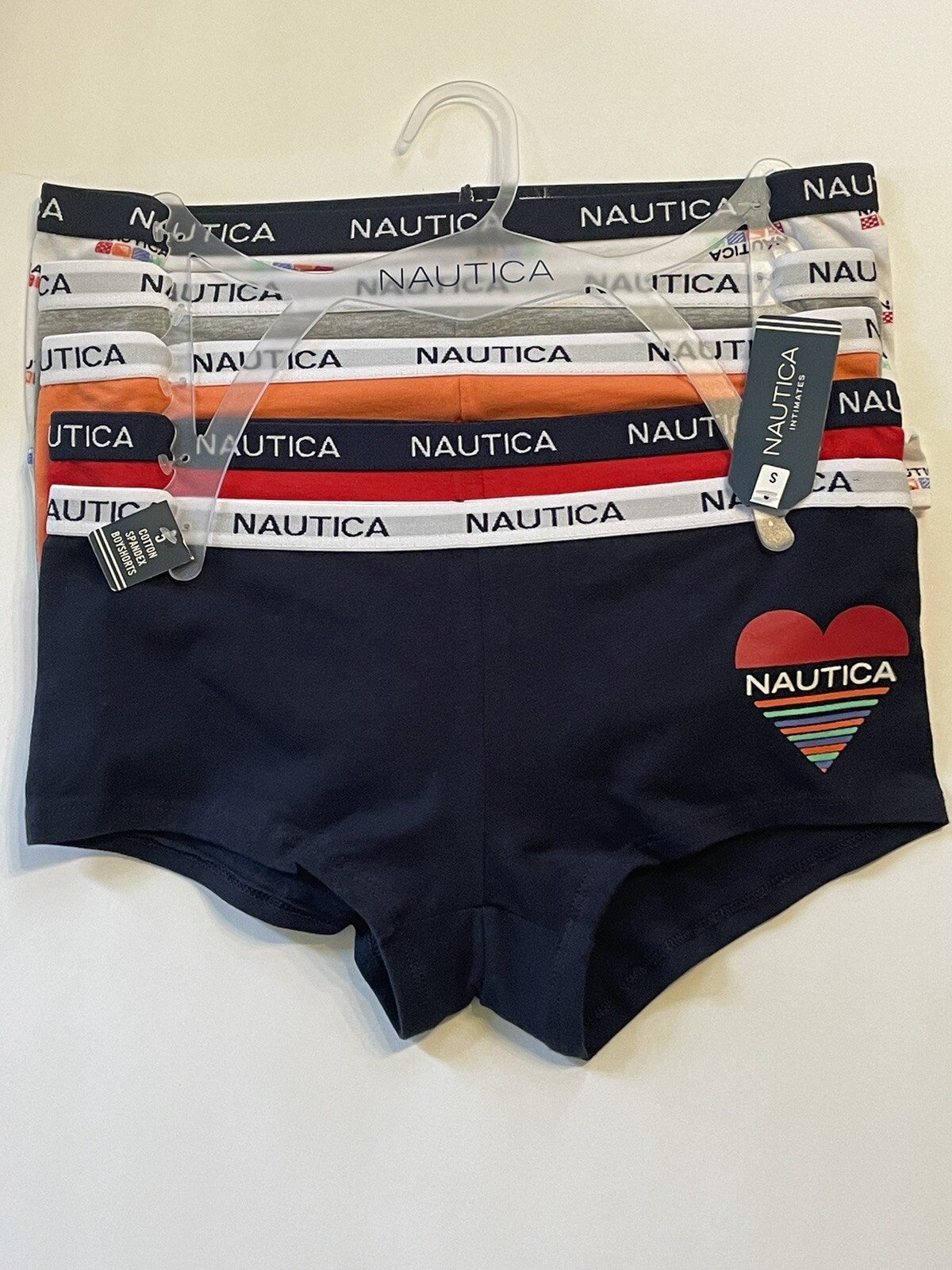 5 NEW NAUTICA SIGNATURE LOGO WAIST COTTON BOYSHORT COLORFUL BRIGHT HEART S
