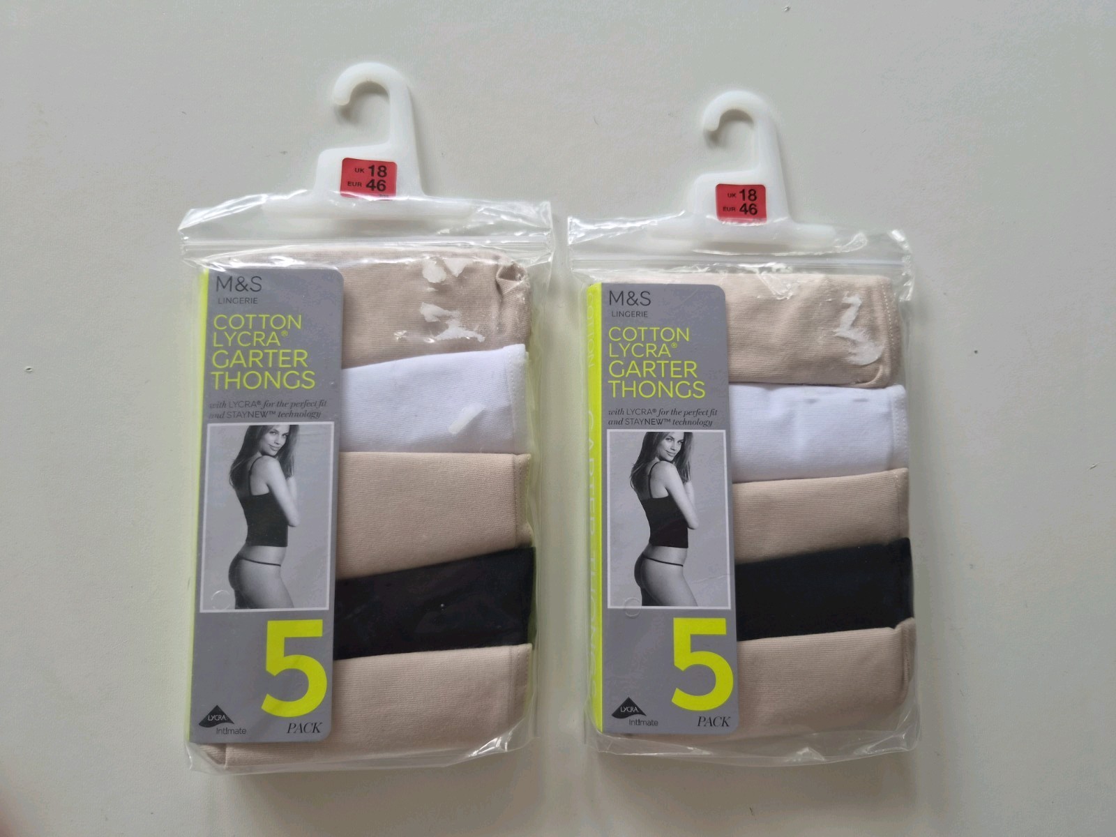 M&S SIZE 18 GARTER THONGS COTTON BLACK WHITE BEIGE NEW 2 PACKS 10 PAIRS